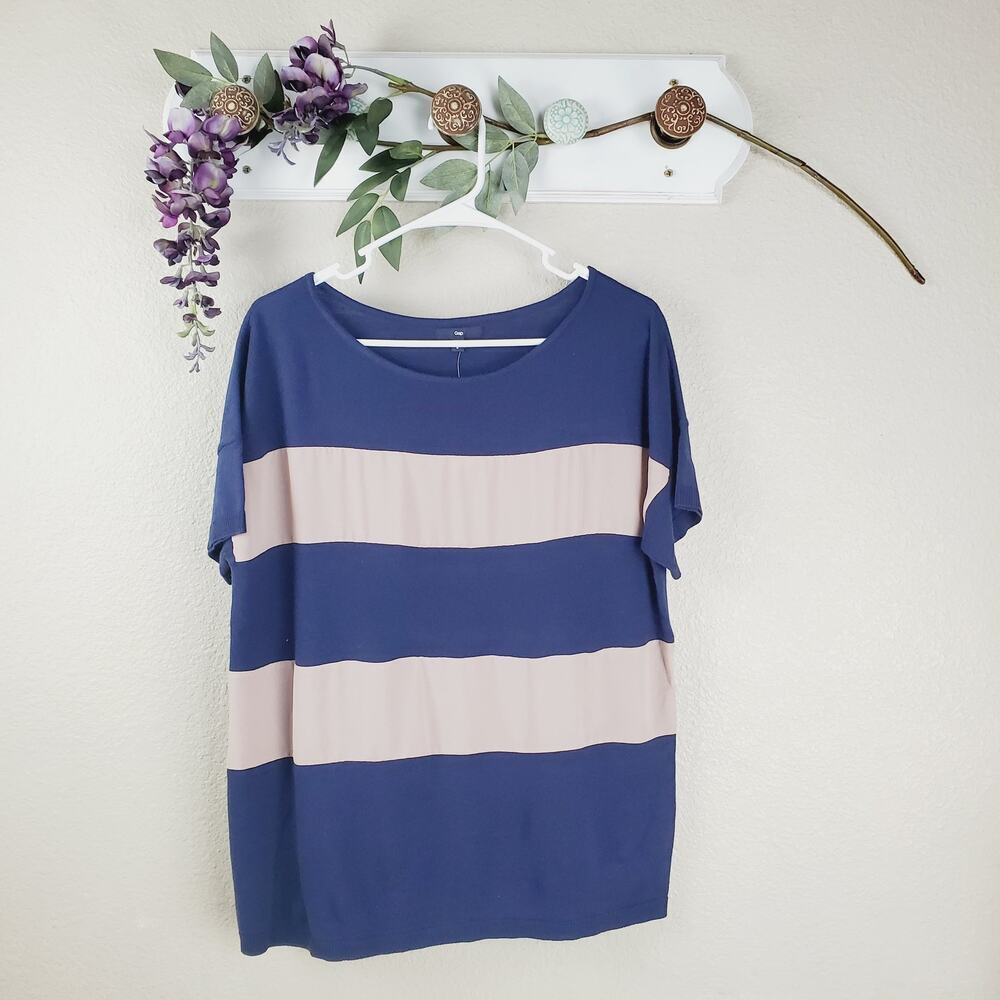 Gap Women Knit Color Block Short Sleeves Wool Blend Top Size Medium Nautical
